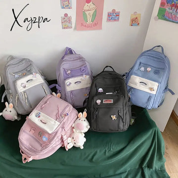Xajzpa - Nylon Waterproof Women Backpack College Style Pure Color Schoolbag For Teenage Girls Cute